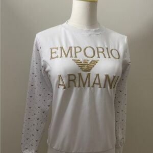 Armani Jeans White and Gold Fitted Graphic Sweatshirt